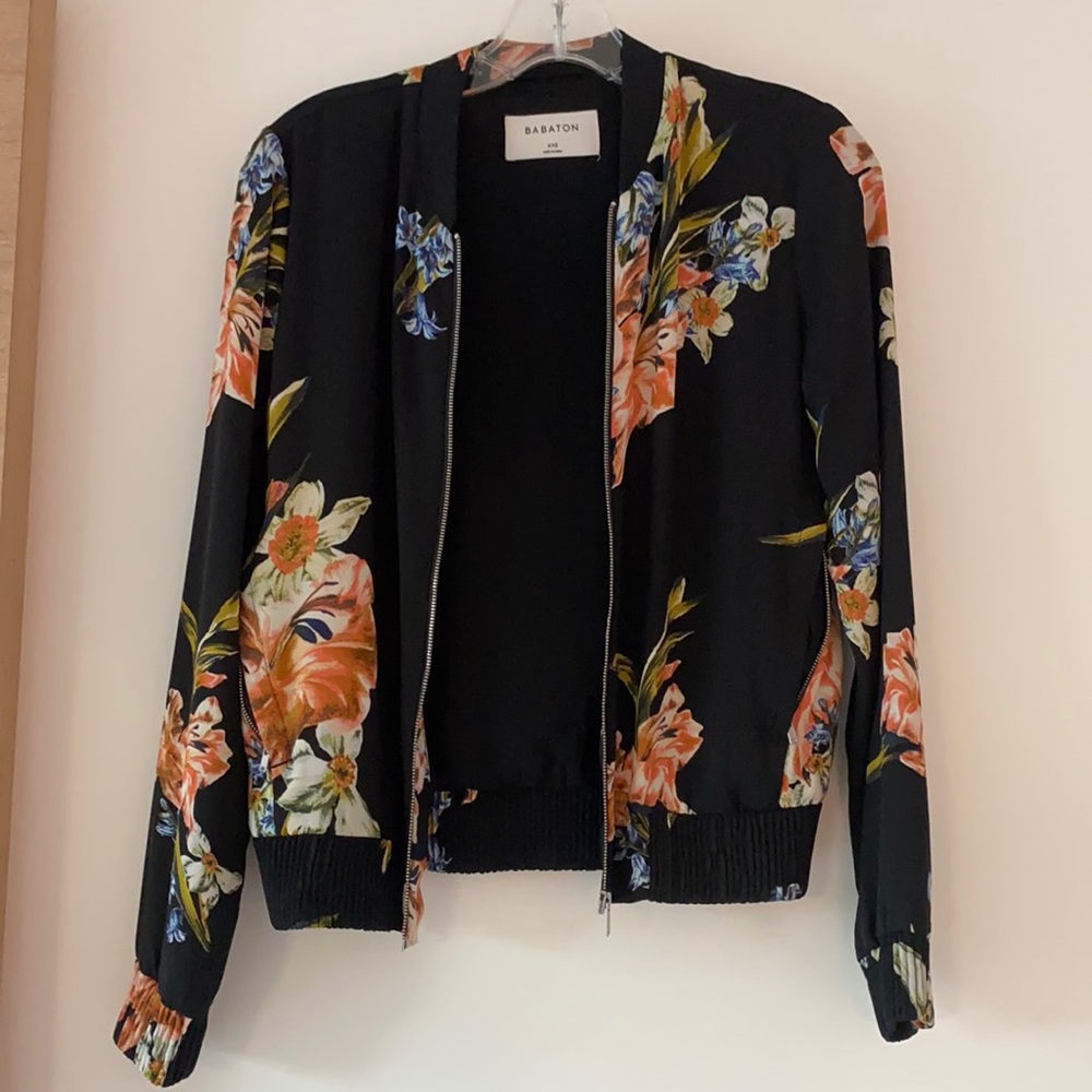 Aritzia Babaton Floral Print Lightweight Bomber Jacket